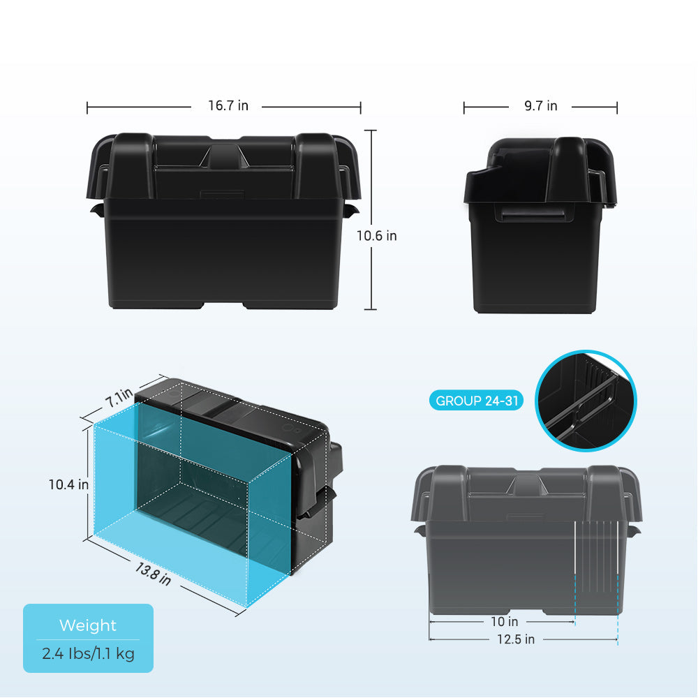 12V 100Ah Deep Cycle AGM Battery w/ Battery Box