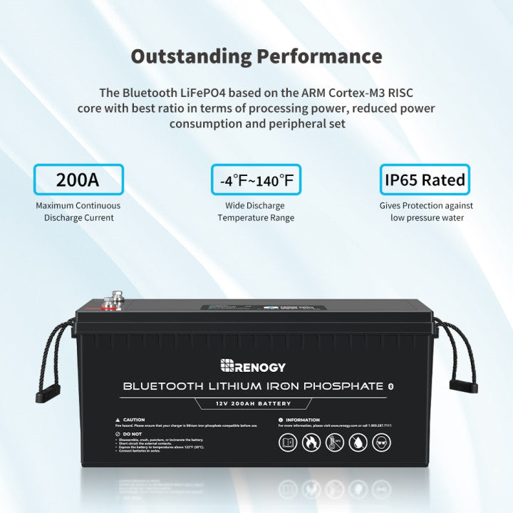 12V 200Ah Lithium Iron Phosphate Battery w/ Bluetooth