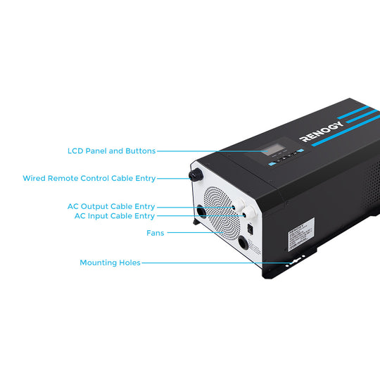 3000W 12V Pure Sine Wave Inverter Charger w/ LCD Display