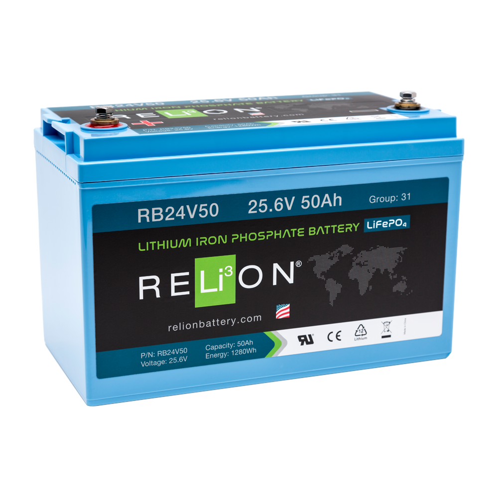 Relion RB24V50 Lithium Ion LiFePO4 Battery 24V 50Ah